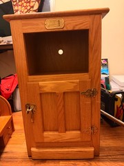 VINTAGE White Clad Wooden Ice Box Single Door Brass Hardware