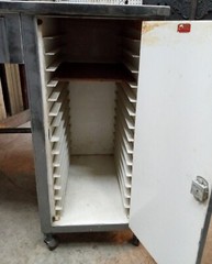 1800’s Steel Medical Desk with Top Draw &n Side Tray Shelves on Wheels GA9360