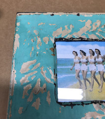 VTG Shabby Photo 4×6 Tin Ceiling Metal Teal Blue Picture Frame Old 446-26B
