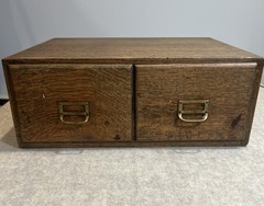 Vtg Antique 2 Drawer Oak Recipe Library Card Catalog Index File Cabinet Wood Box