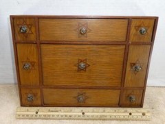 Antique Folk Art Wooden Cabinet Star Of David w/ 9 Doors Dental Medical Spice !