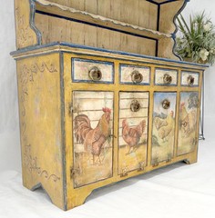 Rare Phenomenal Solid Teak Country Paint Decorated Painted Farm Style Cupboard