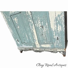 antique Blue Painted Cupboard Dental Molding Dovetailed Farm House 1820