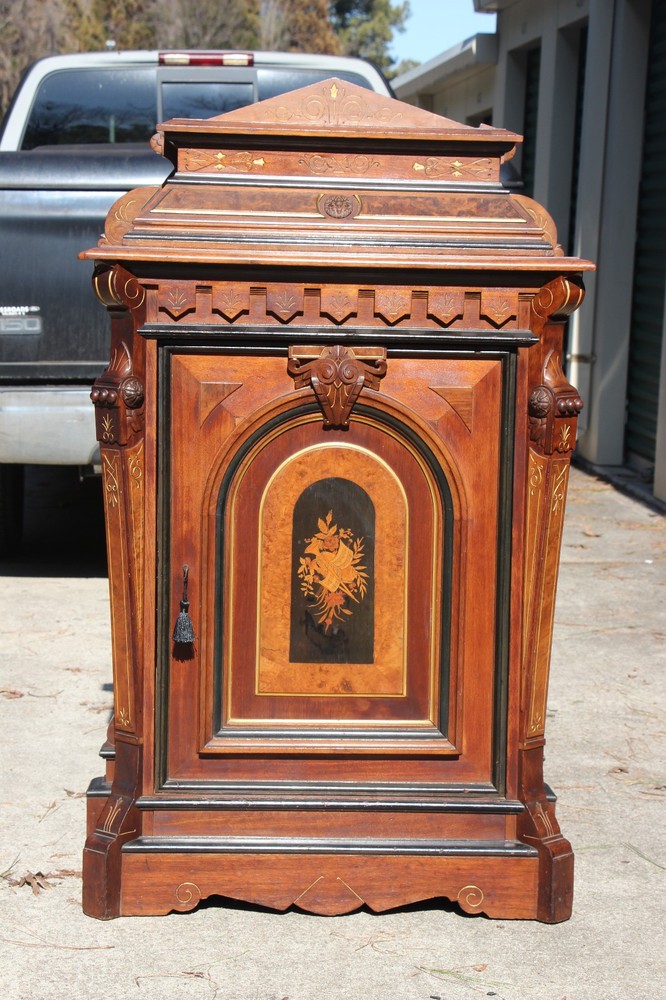 Spectacular Walnut Victorian Credenza Cabinet with Fabulous Marquetry Inlay