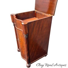 Antique flame mahogany empire liquor cabinet side table night stand serpentine
