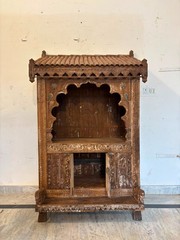 Vintage Wooden Temple Cabinet | Hand Carved Indian Shrine Cabinet | Rustic Pooja