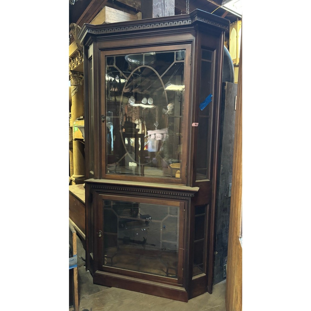 Vintage Built-In Corner Cabinet with Glass Doors – 91H x 47” Wide