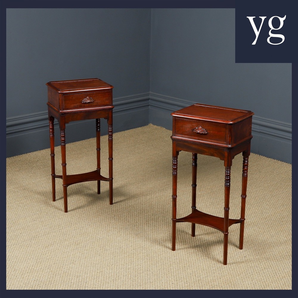 Antique English Victorian Small Pair Mahogany Bedsides Locker Tables Nightstands