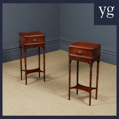 Antique English Victorian Small Pair Mahogany Bedsides Locker Tables Nightstands