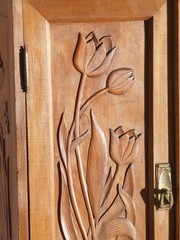 Antique Art Nouveau Carved Cabinet with Floral Details, Wooden Wall Chest