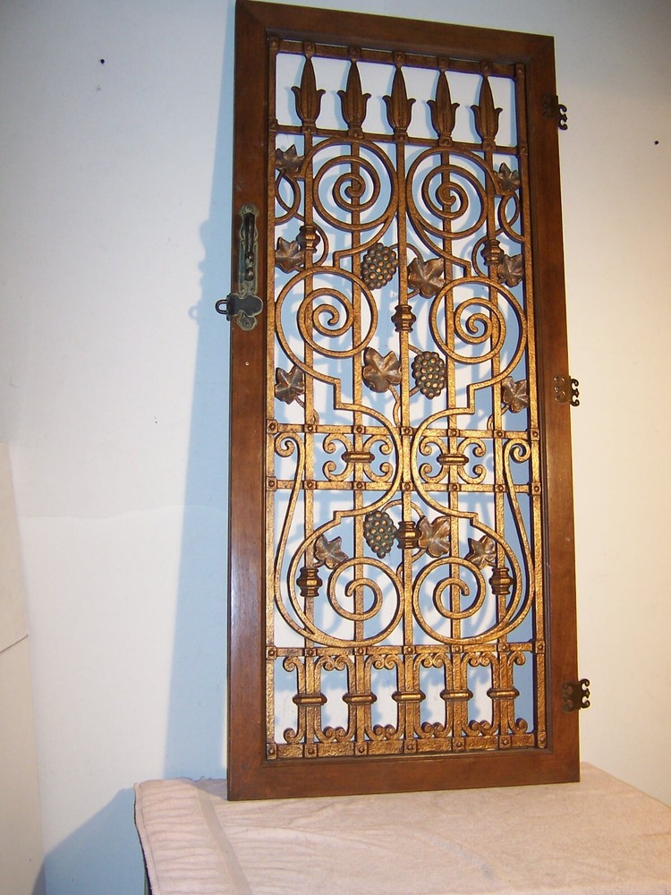 Vintage Faux Iron Gate Grape Clusters Wine Cabinet Door Only Wall Art Salvage