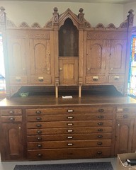 Antique Vestment Cabinet Case Carved Wood Gothic Style Oak from Catholic Church