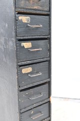 Vintage Primitive Black Wood Apothecary Spice 8 Drawer Wall/Counter Cabinet