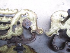 VICTORIAN FANCY DRESSER DRAWER PULL Set 4 & ESCUTCHEON ORIGINAL SALVAGED