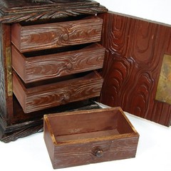 Antique Black Forest Carved 11″ Chest, Cabinet, Box: Animalier Style FOX and Kit