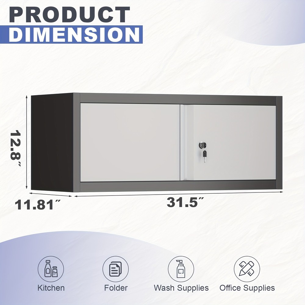 Small-Grey+White Wall-Mounted Metal Cabinet With Lock And Adjustable Shelves