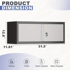 Small-Grey+White Wall-Mounted Metal Cabinet With Lock And Adjustable Shelves