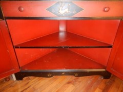 1920 Japanned Oriental handpainted Corner Cabinet Cupboard Chinoiserie Asian