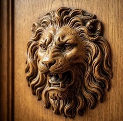 Super Rate/Big/Heavy And Beautiful Antique Red Oak Wooden Loin Heads Cabinet
