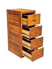 Antique Arts & Crafts Tiger Oak Four Drawer Office File Cabinet – Brass Hardware