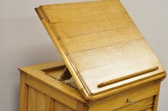 Antique Arts & Crafts Oak & Maple Wood Tambour Shutter Door Filing Cabinet