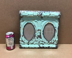 VTG Shabby Green Double 4×6 Oval Photo Ceiling Tin Picture Frame Old 662-26B