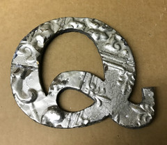 Decorative Salvaged Tin Ceiling 8″ Patchwork Shabby Silver Letter Q Old 215-26B