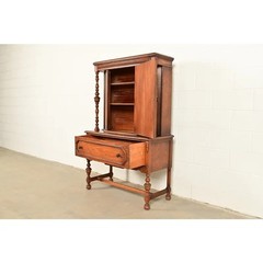 Antique English Jacobean Carved Oak Bar Cabinet, Circa 1920s
