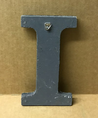 Decorative Salvaged Tin Ceiling 8″ Patchwork Shabby Silver Letter I Old 199-26B
