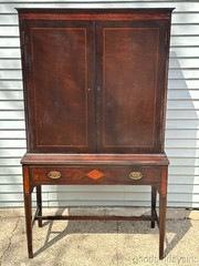 Antique Inlaid Mahogany / Walnut Edwardian Style China Cabinet Bookcase Bar