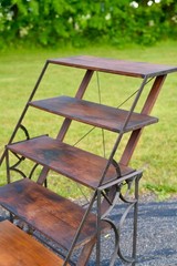 Antique Bakers Rack Cast Iron Leg Industrial Wood Shelf Clothing Rack Vintage