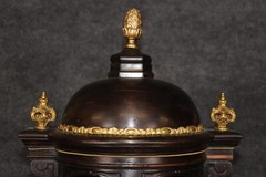 Superb Italian Dark Walnut and Bronze Dore’ Ormolu Corner Cabinet Marble Top