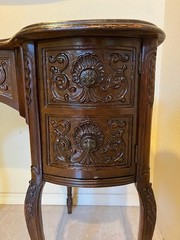 1930’s Kidney-Shaped Writing Desk /Vanity with Carved Details & Matching Chair