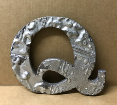 Decorative Salvaged Tin Ceiling 8″ Patchwork Shabby Silver Letter Q Old 215-26B