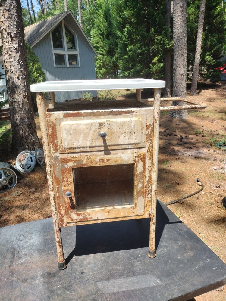 Antique Vintage Metal Glass Medical Dental Cabinet