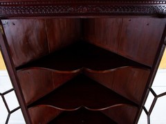Antique English 19th Century Chinese Chippendale Mahogany Corner China Cabinet