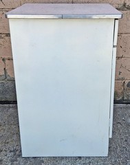 Vintage Old Mid Century Retro Atomic Era Metal Steel Kitchen Cabinet Formica Top