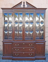 Vintage Old Ethan Allen Birch Wooden Curio Cabinet Hutch Breakfront Bubble Glass