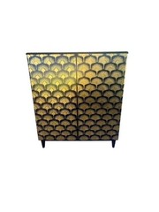 Vintage Scandinavian Linen Cabinet Black Gold Lacquer Mirror Top Attrib Bodafors