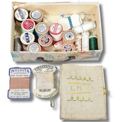 MID-CENTURY Floral 3-Drawer Sewing Set Kit: CONTENTS FULL Boudoir Shabby Country