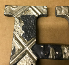 Decorative Salvaged Tin Ceiling 8″ Patchwork Shabby Silver Letter U Old 217-26B