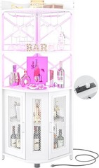 Corner Bar Cabinet with Power Outlet Industrial LED Strip Black