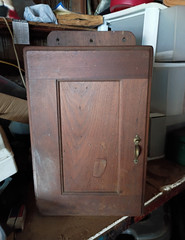 Antique Brown Wood Wall Mounted Cupboard, Raised Panel Right-Hinged 1 Door