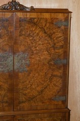 SUBLIME ART DECO DRINKS CABINET WITH EXQUISITE BURR WALNUT PANELS CABRIOLE LEGS