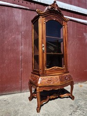 Antique Curio Bombay style Cabinet Carved Wood & Glass 3 Shelves