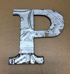 Decorative Salvaged Tin Ceiling 12″ Patchwork Silver Metal Letter P Old 620-26B