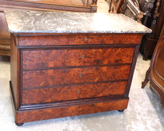 French Antique Tiger Mahogany Louis Philippe Marble Top Chest / Sideboard