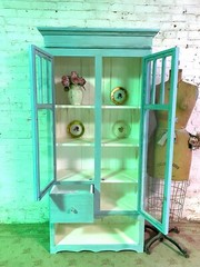 Painted Cottage Shabby Chic French Bookcase / China Hand Made Display Cabinet