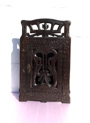 RARE ANTIQUE CARVED WOODEN WALL CABINET BLACK FOREST GERMANY ORIGINAL KEY CABINE