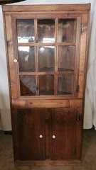 VTG Antique Wood Corner Cabinet China Press Bubble Glass Primitive Knotty Pine